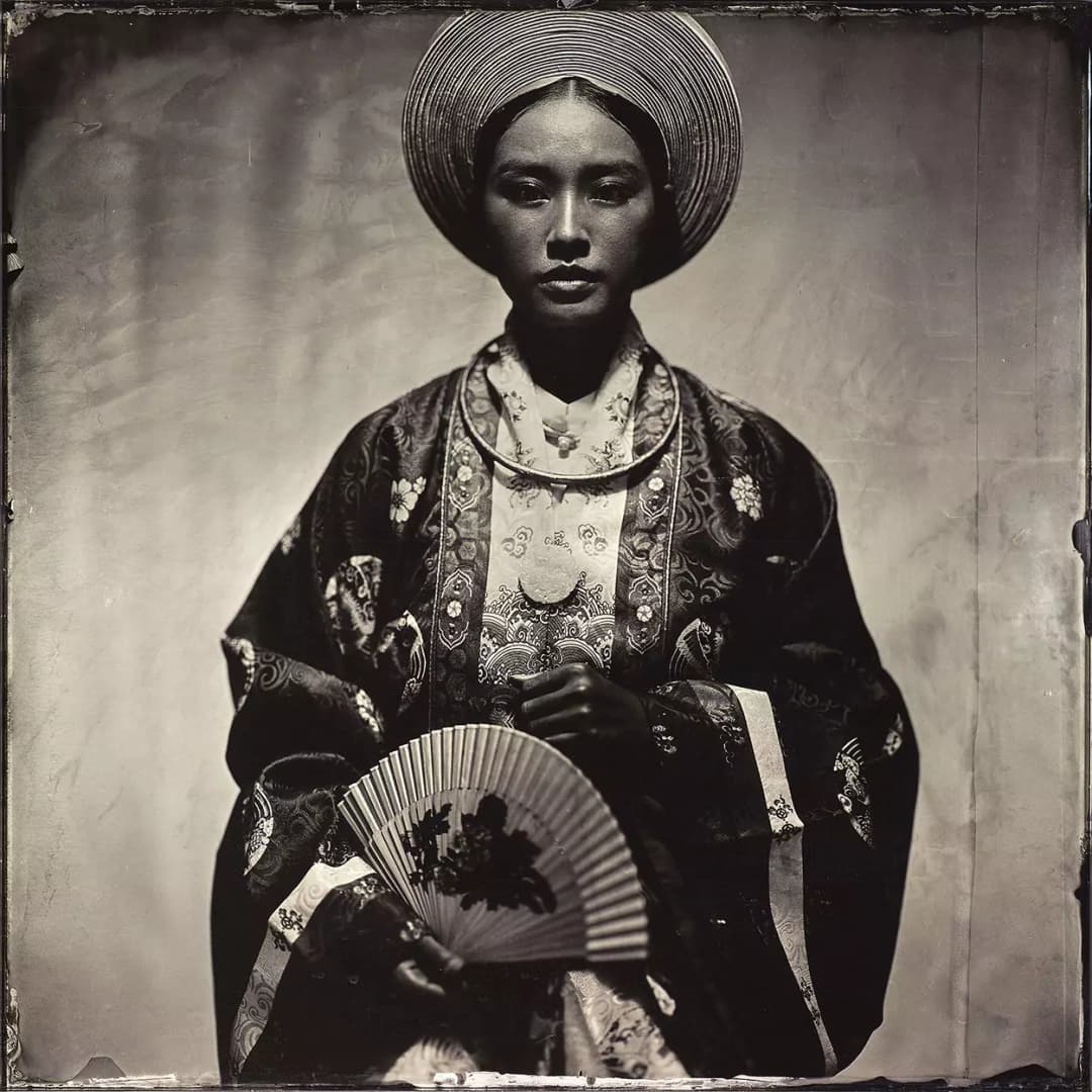 Collodion picture vietnamese woman in a traditional costume.