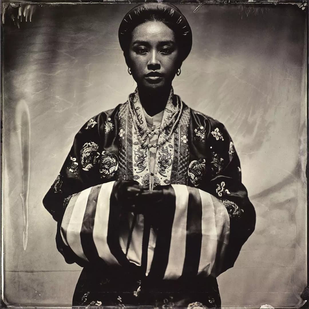 Collodion picture vietnamese woman in a traditional costume.