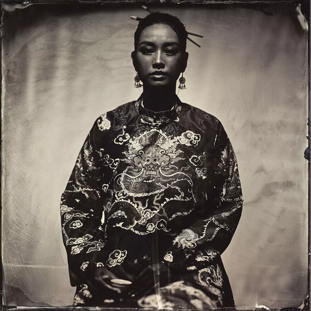 Collodion picture vietnamese woman in a traditional costume.