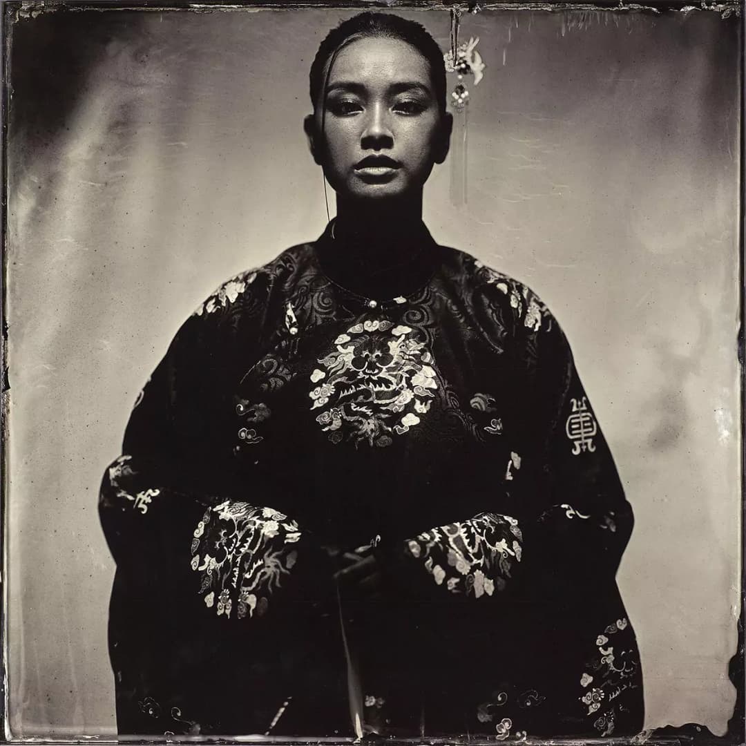 Collodion picture vietnamese woman in a traditional costume.