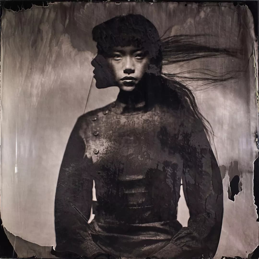 Double exposures collodion picture of a Vietnamese woman.