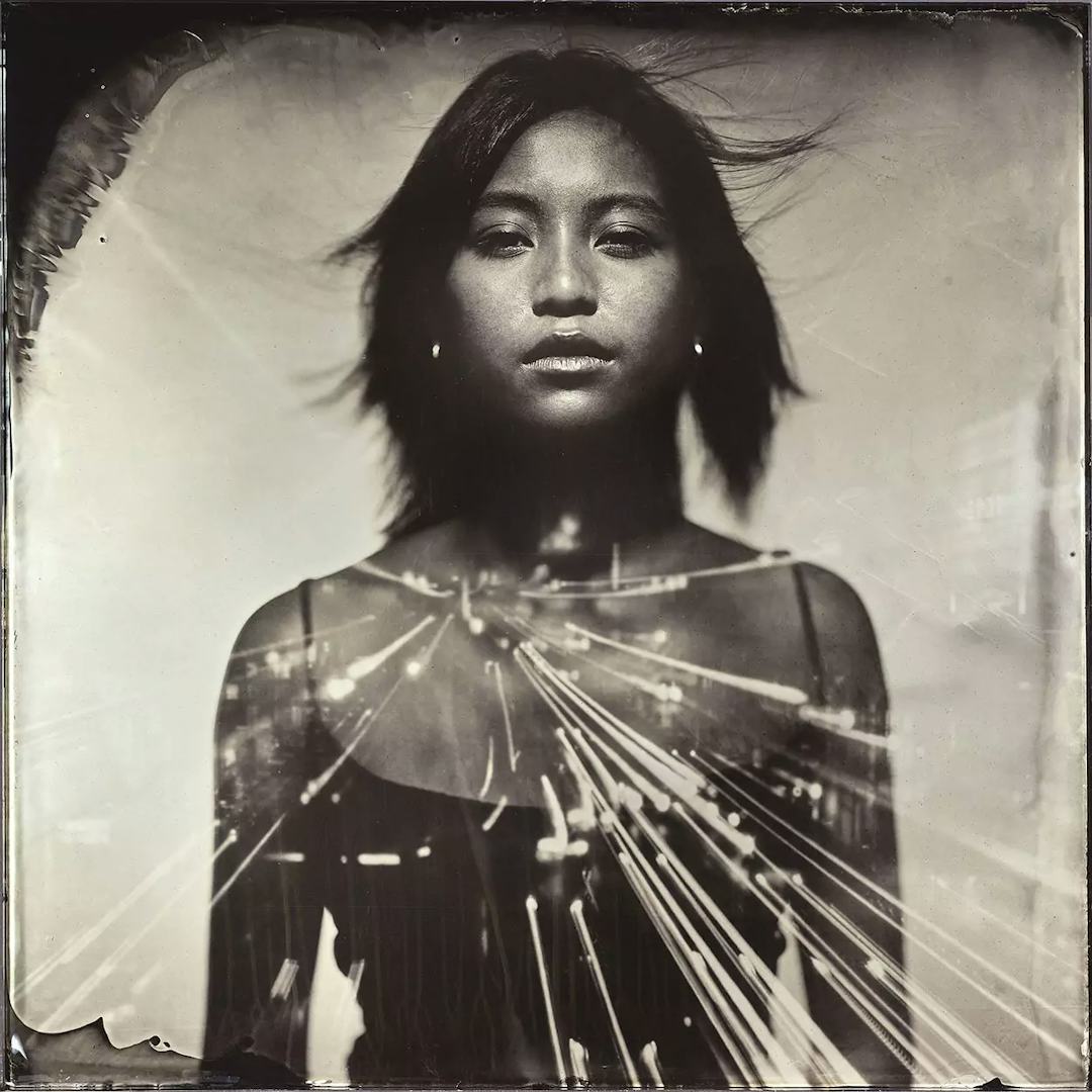 Collodion double exposure vietnamese woman.