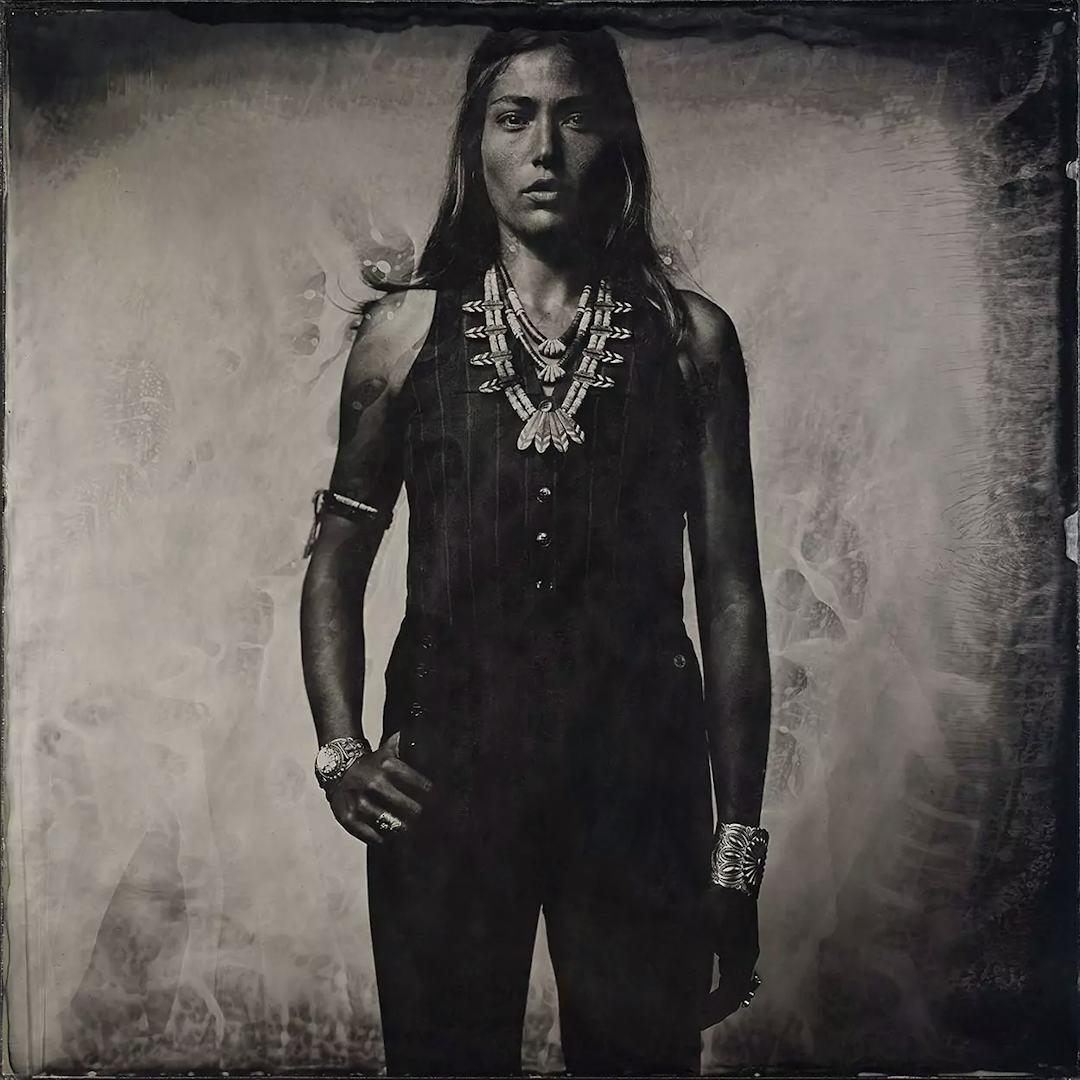 Collodion portrait of a woman with Navajo jewelry by Harpo.