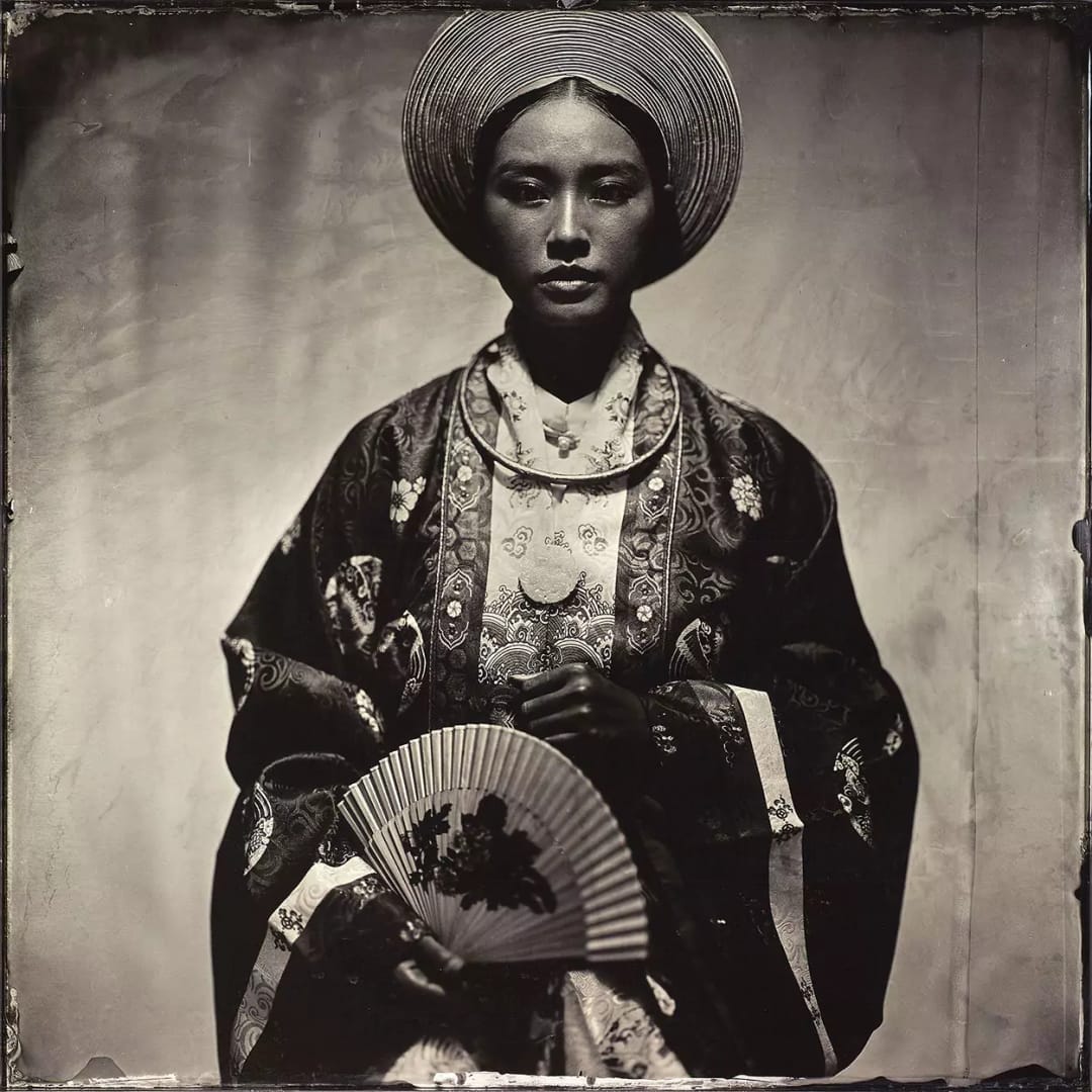 Collodion picture vietnamese woman in a traditional costume.