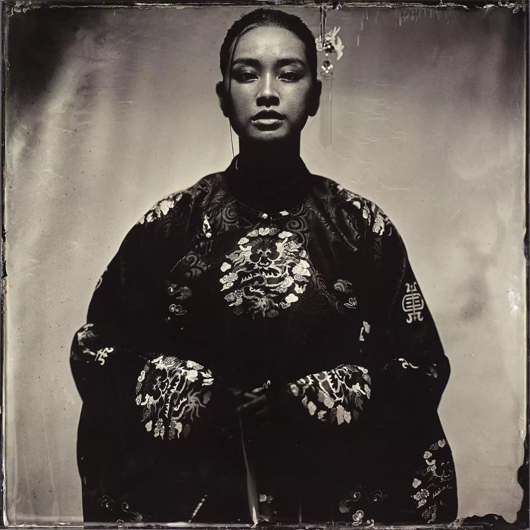 Collodion picture vietnamese woman in a traditional costume..