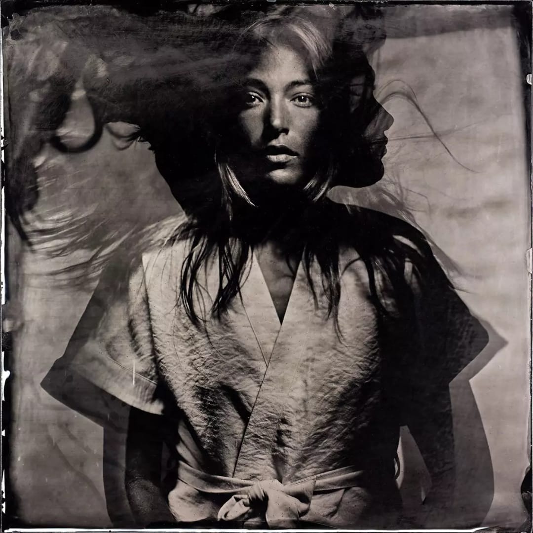 Double exposures collodion picture of a woman.