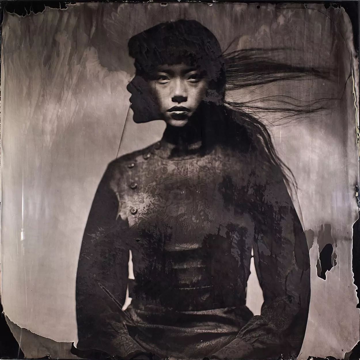 Double exposures collodion picture of a Vietnamese woman.